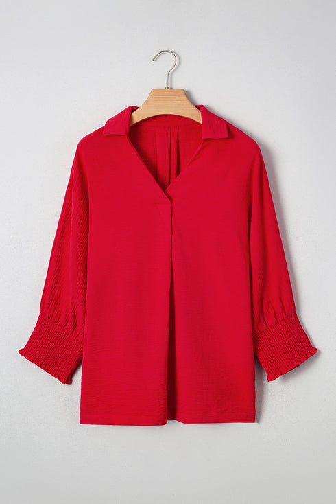Textured V Neck Collared Oversized Tunic Shirt