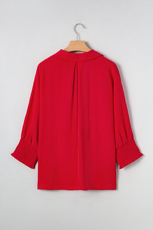 Textured V Neck Collared Oversized Tunic Shirt