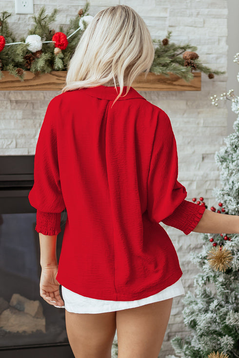 Textured V Neck Collared Oversized Tunic Shirt