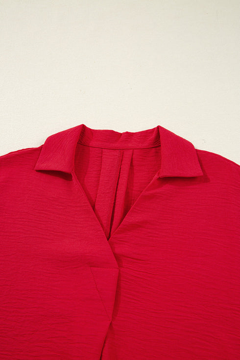 Textured V Neck Collared Oversized Tunic Shirt