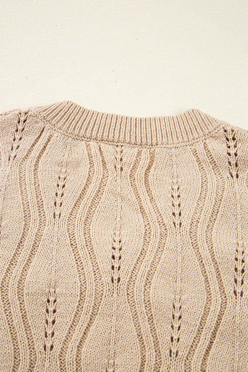 Textured V Neck Embellished Knit Sweater