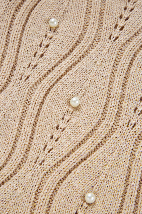 Textured V Neck Embellished Knit Sweater