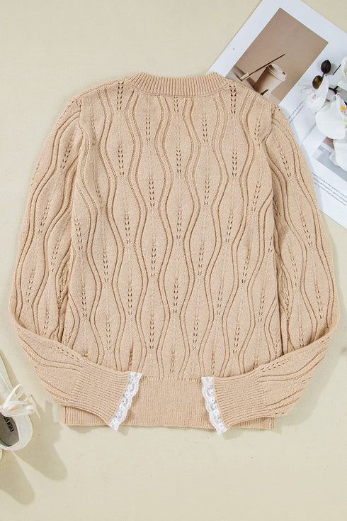Textured V Neck Embellished Knit Sweater