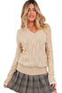 Textured V Neck Embellished Knit Sweater