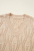 Textured V Neck Embellished Knit Sweater