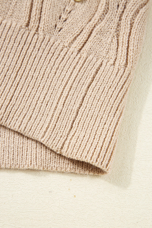Textured V Neck Embellished Knit Sweater