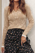 Textured V Neck Embellished Knit Sweater