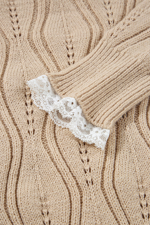 Textured V Neck Embellished Knit Sweater