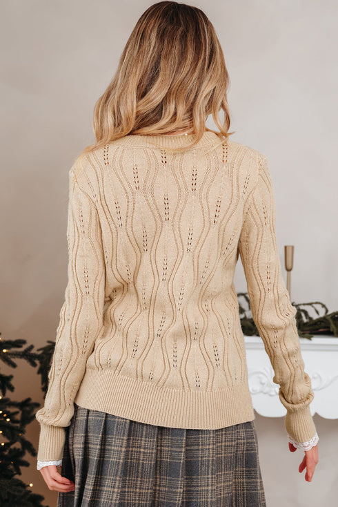 Textured V Neck Embellished Knit Sweater