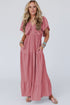 Textured V Neck Flutter Sleeve Ruffled Maxi Dress