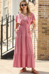 Textured V Neck Flutter Sleeve Ruffled Maxi Dress