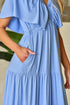 Textured V Neck Flutter Sleeve Ruffled Maxi Dress