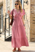 Textured V Neck Flutter Sleeve Ruffled Maxi Dress
