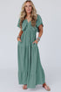 Textured V Neck Flutter Sleeve Ruffled Maxi Dress