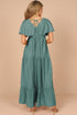 Textured V Neck Flutter Sleeve Ruffled Maxi Dress