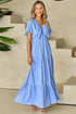 Textured V Neck Flutter Sleeve Ruffled Maxi Dress