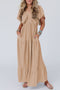 Textured V Neck Flutter Sleeve Ruffled Maxi Dress