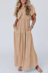 Textured V Neck Flutter Sleeve Ruffled Maxi Dress