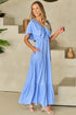 Textured V Neck Flutter Sleeve Ruffled Maxi Dress