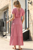 Textured V Neck Flutter Sleeve Ruffled Maxi Dress