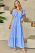 Textured V Neck Flutter Sleeve Ruffled Maxi Dress