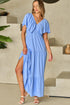 Textured V Neck Flutter Sleeve Ruffled Maxi Dress
