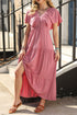 Textured V Neck Flutter Sleeve Ruffled Maxi Dress