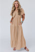 Textured V Neck Flutter Sleeve Ruffled Maxi Dress