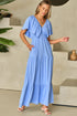 Textured V Neck Flutter Sleeve Ruffled Maxi Dress