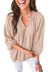 Textured V Neck Gathered Cuff Three Quarter Sleeve Blouse