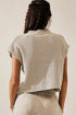 Textured V Neck Pocket Detail Cap Sleeve Knit Top
