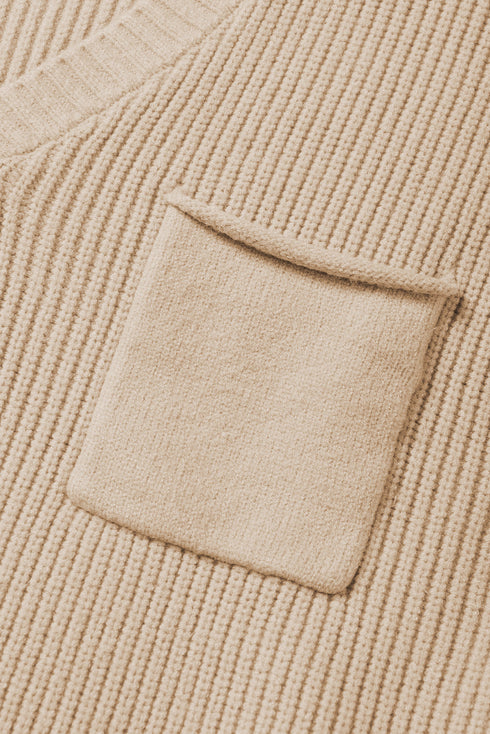Textured V Neck Pocket Detail Cap Sleeve Knit Top