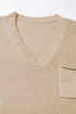Textured V Neck Pocket Detail Cap Sleeve Knit Top