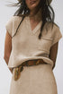 Textured V Neck Pocket Detail Cap Sleeve Knit Top