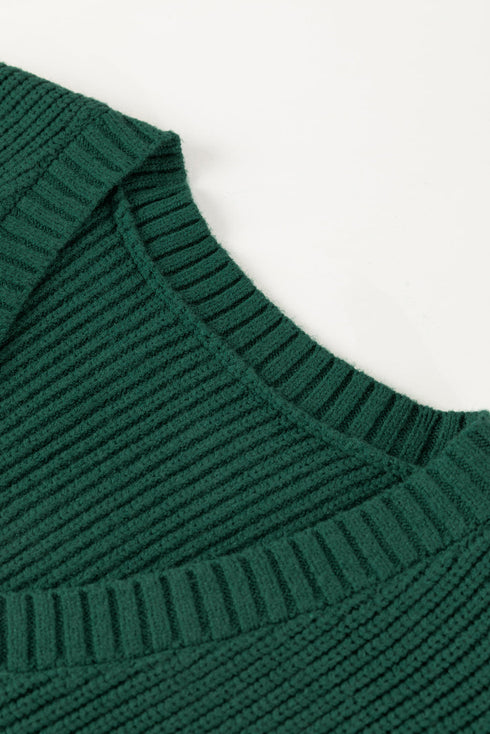 Textured V Neck Pocket Detail Cap Sleeve Knit Top