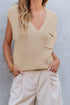 Textured V Neck Pocket Detail Cap Sleeve Knit Top