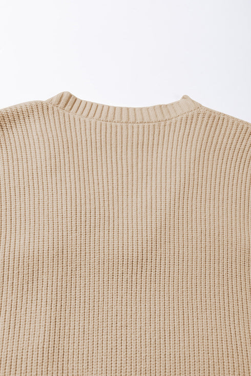 Textured V Neck Pocket Detail Cap Sleeve Knit Top