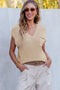 Textured V Neck Pocket Detail Cap Sleeve Knit Top