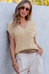 Textured V Neck Pocket Detail Cap Sleeve Knit Top