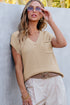 Textured V Neck Pocket Detail Cap Sleeve Knit Top