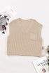 Textured V Neck Pocket Detail Cap Sleeve Knit Top