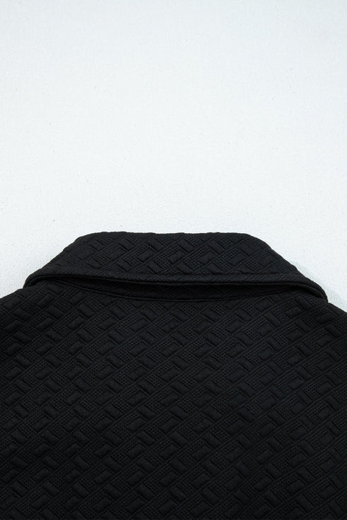 Textured V Neck Puff Sleeve Contrast Trim Top