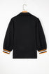 Textured V Neck Puff Sleeve Contrast Trim Top