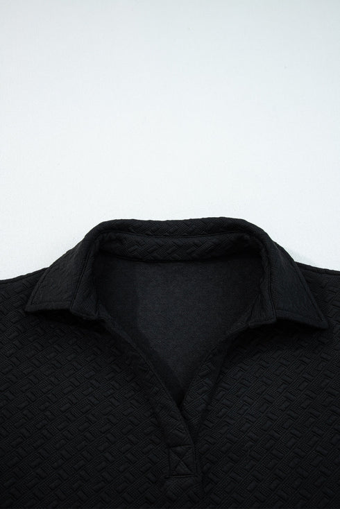 Textured V Neck Puff Sleeve Contrast Trim Top