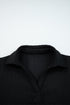 Textured V Neck Puff Sleeve Contrast Trim Top