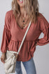 Textured V Neck Ruffle Tiered Babydoll Blouse