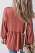 Textured V Neck Ruffle Tiered Babydoll Blouse