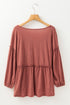 Textured V Neck Ruffle Tiered Babydoll Blouse