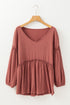 Textured V Neck Ruffle Tiered Babydoll Blouse