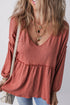 Textured V Neck Ruffle Tiered Babydoll Blouse